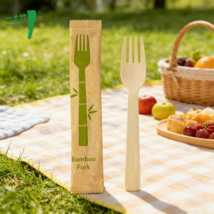 <span class=keywords><strong>Cubiertos</strong></span> de Bambú Personalizables con <span class=keywords><strong>Mango</strong></span> de Bambú, Envueltos Individualmente, <span class=keywords><strong>Cubiertos</strong></span> de Viaje Desechables para Comer, Tenedores y Cucharas para Fiestas y Bodas - Product Image 1