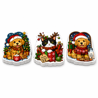 Autocollants personnalisés pour animaux de compagnie Joyeux Noël, imperméables, autocollants en vinyle découpés à la forme, mignons, pour enfants, emballage de boîte cadeau