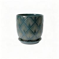 Ensemble de 3 pots de plantes en céramique, ronds, bleus brillants, avec soucoupes, pour une utilisation en intérieur, en extérieur, à la maison ou au jardin