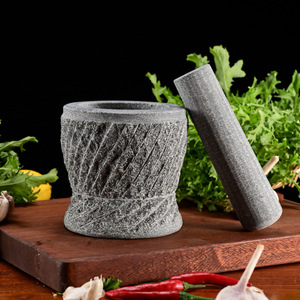 Hand Carved Stone Mortar And Pestle Bluestone Grinder Natural Stone Tool Garlic Crusher Herb Spice Tools Manual Durable - Product Image 3