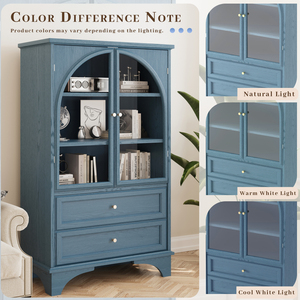 Vetrina con Porta in Vetro, Armadio Espositivo 52.17"H con 2 Cassetti e Ripiano Regolabile, Mobile Contenitore per Soggiorno - Product Image 6