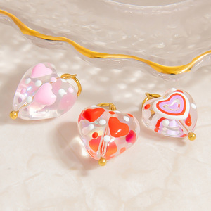 จี้แก้วรูปหัวใจพร้อมลายรักสแตนเลส DIY เครื่องประดับสำหรับสร้อยคอของขวัญสำหรับทุกเพศ - Product Image 1