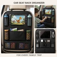 Sac de rangement pour dossier de siège de voiture, multi-poches, 16x24 pouces, porte-tablette, poches en filet pour bouteilles avec sangles d'appui-tête, noir