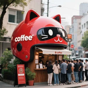 Escultura Personalizada Grande Temática de FRP para Cafetería, Quiosco Exterior Grande Personalizado, Carrito de Fibra de Vidrio, Quiosco de Café con Diseño de Casco - Product Image 5