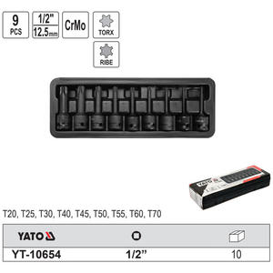 Yato <b>Torx</b> <b>Socket</b> <b>Set</b> 1/2 In CrMo 9 Pcs Industrial Grade - Product Image 1