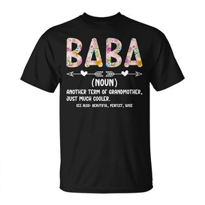 T-shirt noir Baba Definition Grandma Grandmother unisexe, col rond, manches courtes, impression numérique - Product Image 2