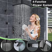Système de douche : Ensemble combiné de douche de plafond carrée 10 pouces à effet pluie et de douche de plafond 6 pouces à encastrer, thermostatique 4 fonctions