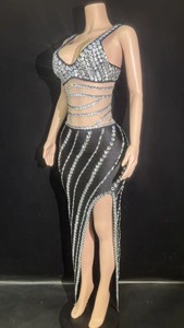 Traje de Baile Largo con Pedrería Brillante para Mujer, Spandex/Poliéster, Sexy, para <span class=keywords><strong>Discoteca</strong></span>, Celebraciones y Actuaciones - Product Image 4