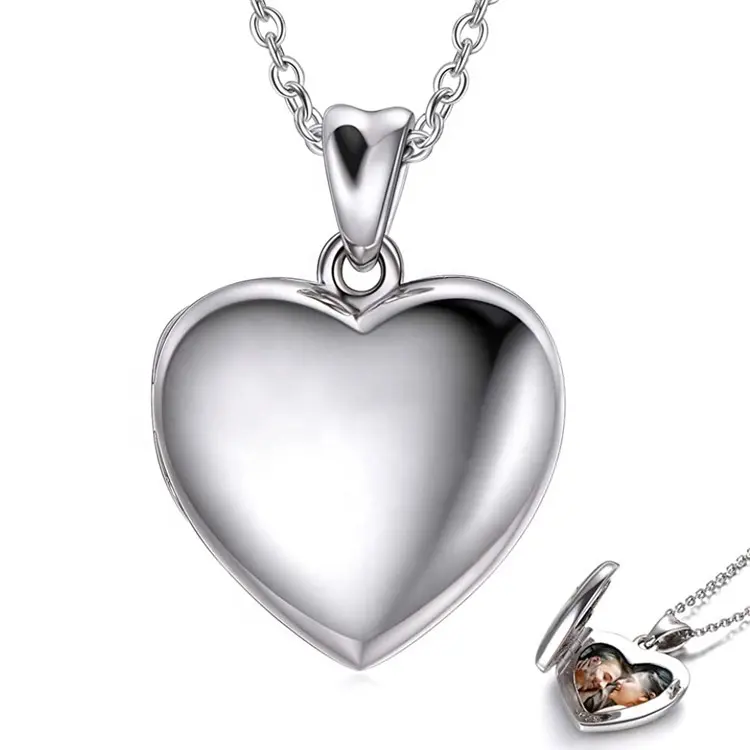 Isunni S925 Sterling Silver Heart Locket Necklace That Holds Pictures Forever In My Heart Custom DIY Photo Pendant