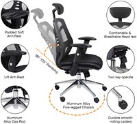 Chaise de bureau ergonomique en maille à dossier haut avec support lombaire, réglable en hauteur, base en acier inoxydable pour personnes corpulentes