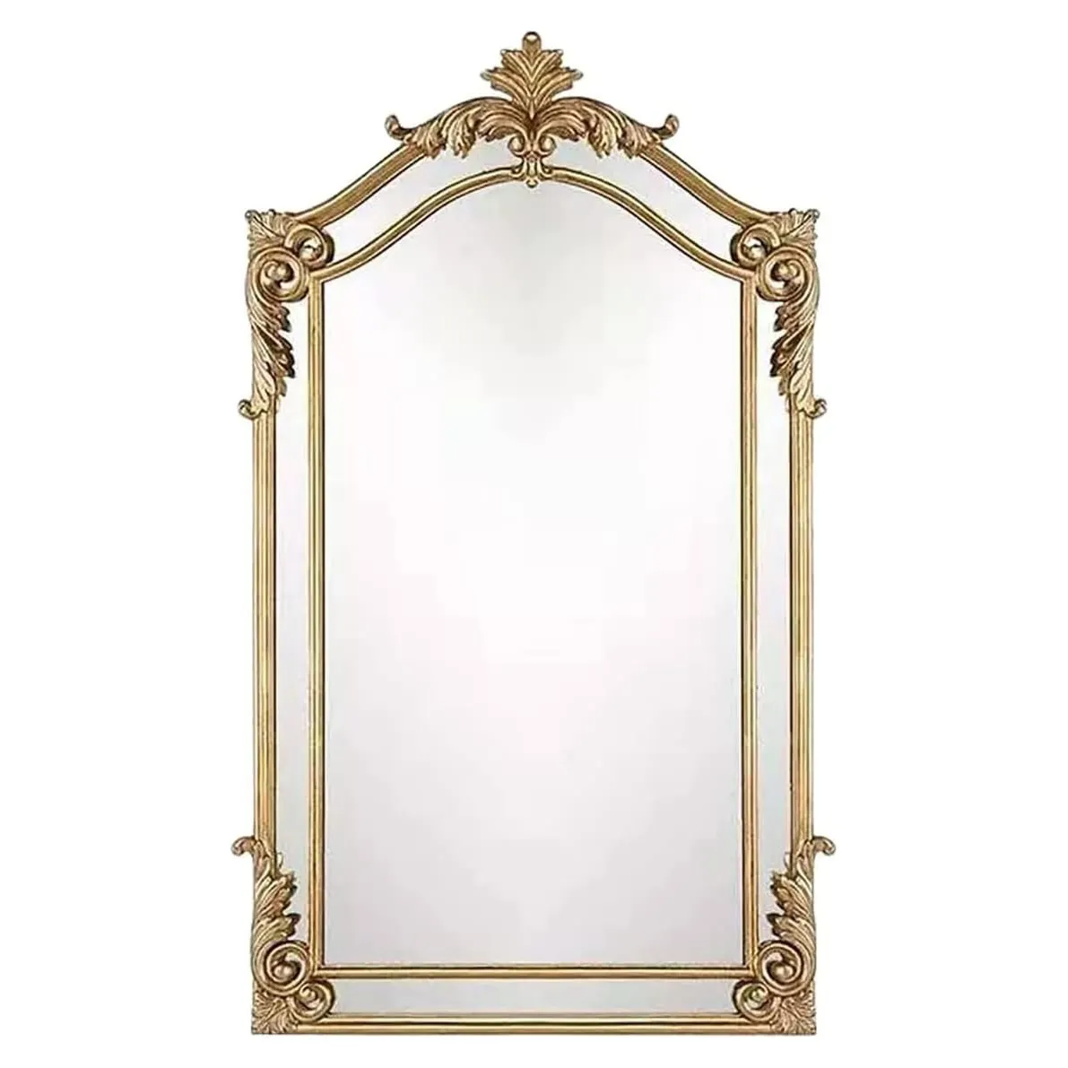 European Luxury Antique Home Decoration gold wood curved art makeup wall mirror