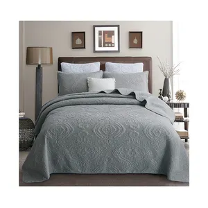 欧式灰色超大被子床上用品套装刺绣设计床罩酒店
