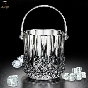 Ktv Bar Red Wine Ice Bucket Diamond Engraved Transparent Glass Beverage Tubs Portable Beer Buckets With Ice Clip