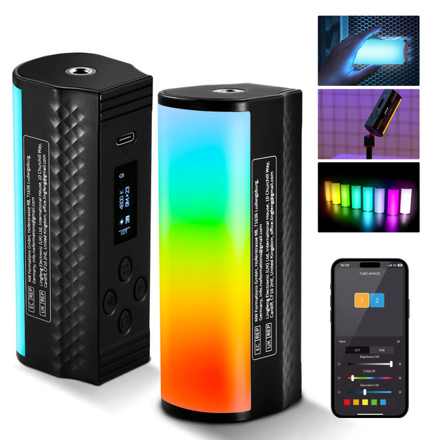 For TL98C Pro RGB Wand 360Lux 0.5m 2500K-10000K CRI97+ Battery-Powered 5W Wireless Control APPDMX Photographic Light