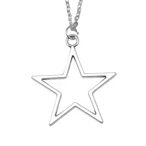 夜空で最も明るい星、女性用ネックレス用クロスチェーン付きシルバーホローアウトペンタグラムペンダント