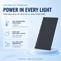 Tuile solaire photovoltaïque CdTe 105W intégrée au bâtiment, à cadre noir, type shingle, film mince, pour remplacement de tuiles de toiture