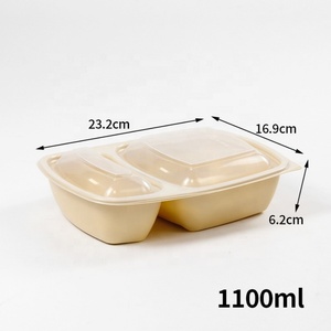 Boîte de conservation alimentaire rectangulaire en plastique PP écologique jetable de 32 oz à 2 compartiments, compatible micro-ondes, pour la préparation des repas - Product Image 2