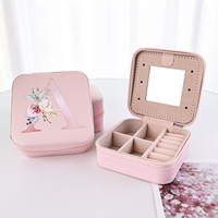 Boîte à bijoux en cuir PU avec miroir EVERWIN, boîte de rangement pour bagues, boucles d'oreilles, colliers, boîte de voyage rose