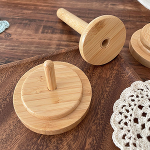 Wooden Yarn Holder <b>Desktop</b> Spool Stand 6.5x6.5x15.5cm Rotating Ball Winder Storage Rack Minimalist Style Craft Organizer - Product Image 3