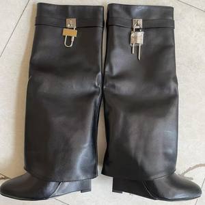 <span class=keywords><strong>Bottes</strong></span> hautes pour femmes Jishi 2026, hiver, talon compensé large, à enfiler, couleur unie, cuir microfibre, augmentant la taille - Product Image 3