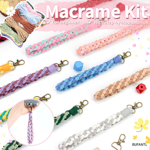 Handmade Skewed Half Knot Keychain Macrame Kit Tutorial DIY Crafts Set for Beginners Create Woven Wristband Lanyard Artificial