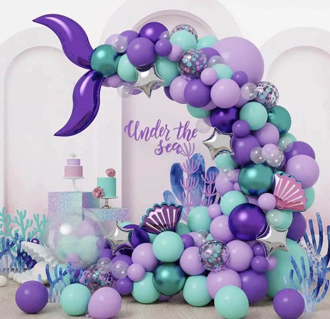 New Purple Mermaid Tail Happy Birthday Party Decoration Kit Girl Balloon Wedding Oh Baby Shower palloncini in lattice ghirlanda Globos
