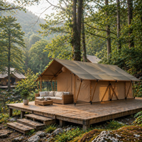 Tente de glamping de qualité commerciale avec structure en bois, tente de safari de luxe, cabane de glamping pour complexe extérieur avec terrasse et escalier