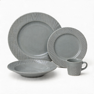 ชุดอาหารค่ำเซรามิค<span class=keywords><strong>ล</strong></span>ายไม้ HARVIT Classic / ชุดอาหารค่ำสำหรับงานเลี้ยง 16 ชิ้น <span class=keywords><strong>สี</strong></span>เทา / ชุดอาหารค่ำลายนูนสีขาว - Product Image 1