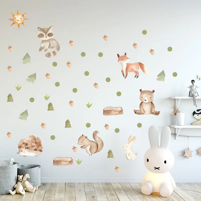 Милые лесные животные стикер на стену мультфильм лиса медведь белка Ежик обои для детской спальни детский сад креативная переводная картинка на стену