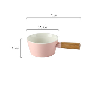 Vendita calda di <span class=keywords><strong>ceramica</strong></span> padella con manico <span class=keywords><strong>in</strong></span> legno ciotola di insalata - Product Image 2