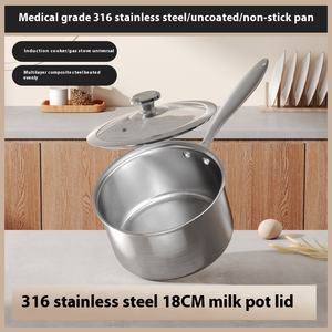 Petite casserole en acier inoxydable 304 non revêtue avec couvercle en verre, compatible <span class=keywords><strong>lave</strong></span>-<span class=keywords><strong>vaisselle</strong></span>, pour aliments complémentaires pour bébés, soupes et nouilles - Product Image 6