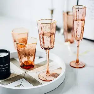 Gehamerd Loodvrij Coral Stem Champagne Rode Wijn Glas