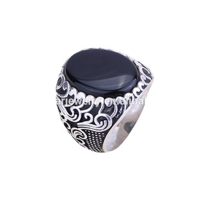 Custom Gothic Punk 925 Sterling Silver Rhodium Plated <strong>Men</strong> <strong>Black</strong> Onyx <strong>Men's</strong> Gemstone <strong>Ring</strong> for Weeding Engagement Party - Product Image 1