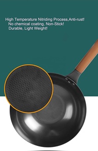 <span class=keywords><strong>Wok</strong></span> Tradicional <span class=keywords><strong>Asiático</strong></span> de Hierro Forjado Antiadherente de 26/28/30/32/34 cm, Sin Óxido, Sin Recubrimiento Químico, Apto para Gas e Inducción - Product Image 4