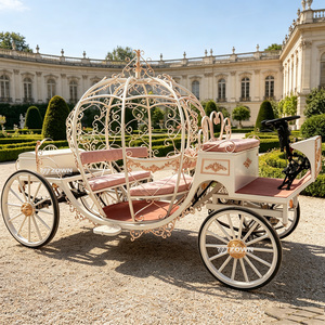 Chariot de photographie de mariage et de tourisme en fer forgé blanc creux, style carrosse de Cendrillon, avec coussin rose - Product Image 1