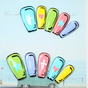 Faux ongles à presser faits main, couvrance totale, forme cercueil longue, en acrylique de luxe, avec papillons 3D et French manucure, haute qualité, pour vente en gros - Product Image 4