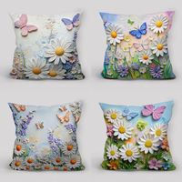 Housse de coussin décorative motif papillons floraux et marguerites, décoration de printemps pour la maison