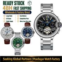 Montre mécanique automatique de luxe Poedagar 1413, étanche, lumineuse, en acier inoxydable, avec tourbillon ajouré pour homme