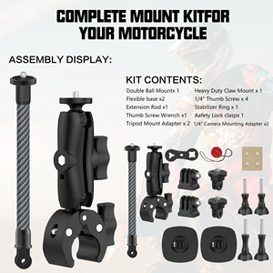 Kit de montage de caméra d'action pour moto avec tige d'extension en fibre de carbone : pince robuste + bases adhésives flexibles pour <span class=keywords><strong>GoPro</strong></span>/Insta360/DJI - Product Image 2