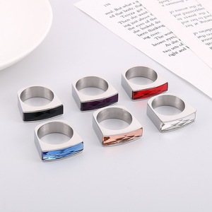 Anillos de Acero Inoxidable Chapados en Oro PVD de 18K ACEWORKS SRN54-09 para Mujer |   Anillos Rectangulares con Cristales Facetados |   A la moda - Product Image 5
