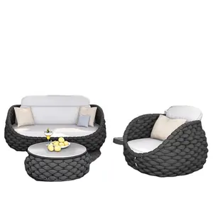 Outdoor Custom Home 7 Piece Luxo Canto Sofá Lazer Conversação Jardim Rattan Sofá Pátio Set