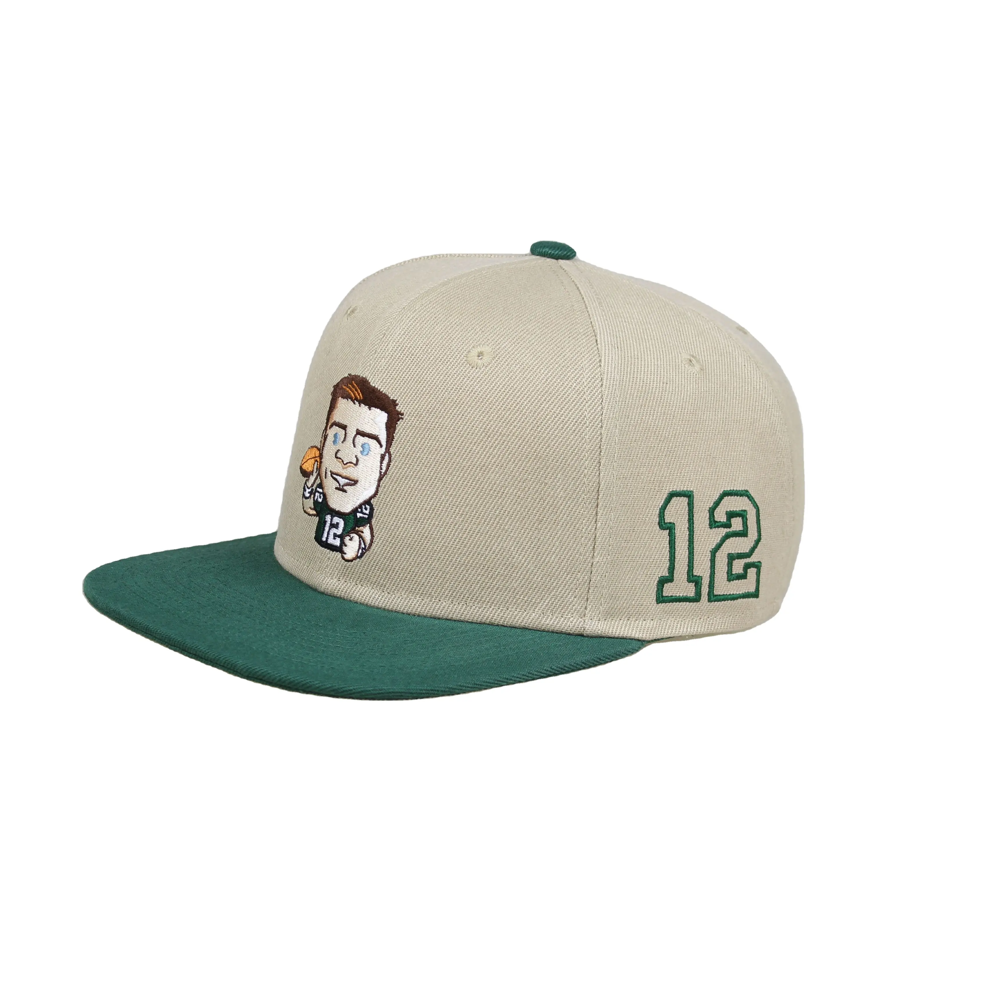 Sport kappe mit flacher Krempe Maßge schneiderte Stickerei Puff Design Slik Print Snapback Cap Hut mit gewebtem Etikett