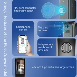 LEZN K80 kunci pintu pintar sidik jari, pengenalan wajah dengan kamera pengawas kawat Wifi otomatis S