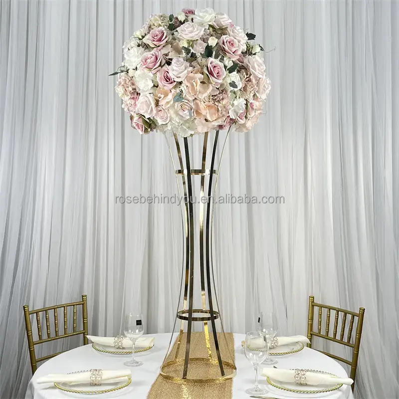 Hot sale restaurant gold metal table centerpieces de mariage pour tables geometric flower stand