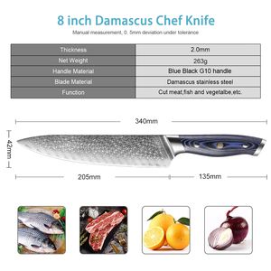 عالية الجودة 8 "بوصة دمشق سكين الطاهي 67 طبقات اليابانية دمشق الصلب سكين المطبخ Santoku الساطور تقطيع اللحوم دمشق - Product Image 2