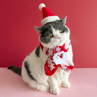 Noël Xmas Écharpe et Chapeau Set Animal Chien Chat Bandana Père Noël Polaire Hiver Rouge Vert Fête Accessoires Mode