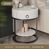 Table basse moderne de luxe avec plateau en marbre et structure en acier inoxydable, tiroirs robustes à forte capacité de charge, doubles étagères pour salon