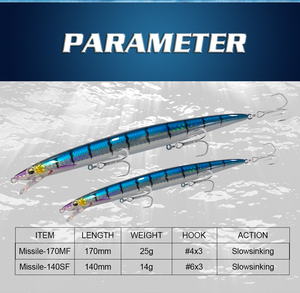 Honoreal Esca Artificiale Realistica 140mm 14g Slim Jerkbait per <span class=keywords><strong>Pesca</strong></span> in Acqua Salata, Affondamento Lento, Lunga Distanza di Lancio, Confezione Bulk - Product Image 2