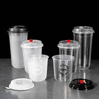 Gobelets jetables en plastique PP à paroi simple de 16 oz (500 ml) avec couvercle pour bar, bière, jus, bubble tea, café, transparents ou givrés