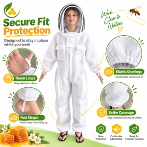 Beekeeping Suit White <strong>Full</strong> Body Protection Sting Resistant 3D Spacer Fabric Breathable Mesh <strong>Pockets</strong> Secure Cuffs Stirrups - Product Image 5